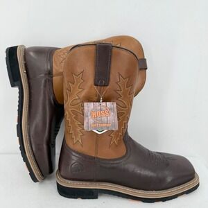 Hoss Mens Landon Western Brown Leather Boots Size 10.5 Oil & Slip Resistant NWOB